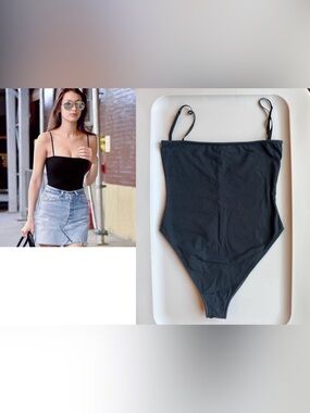 Are You Am I Kimia Spaghetti Strap Bodysuit Black Square Neckline Bella Hadid S